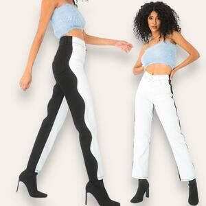 SALE! NWT REVICE JEANS 28 EX-BOYFRIEND ON OFF AGAIN BLACK WHITE SCALLOPED WAVY